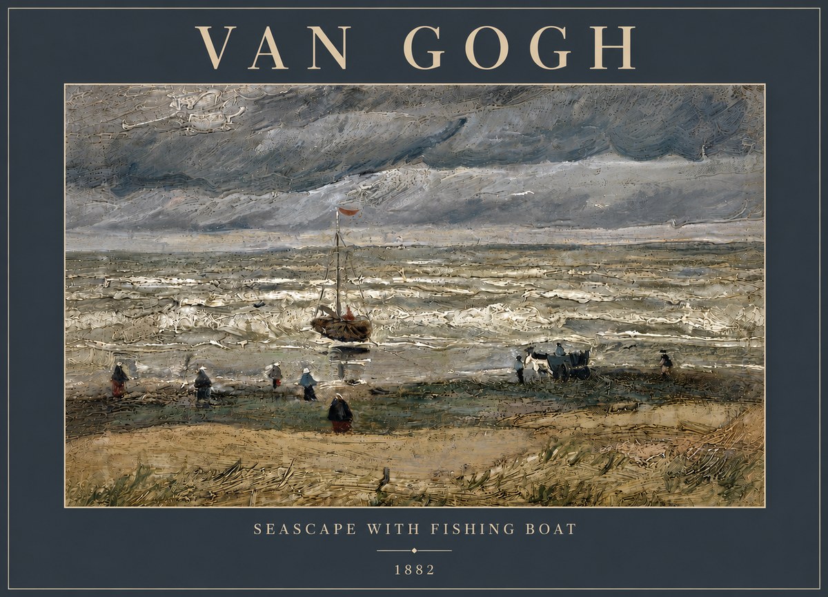 Van Gogh Seascape with Fishing Boat No5 - Plakát