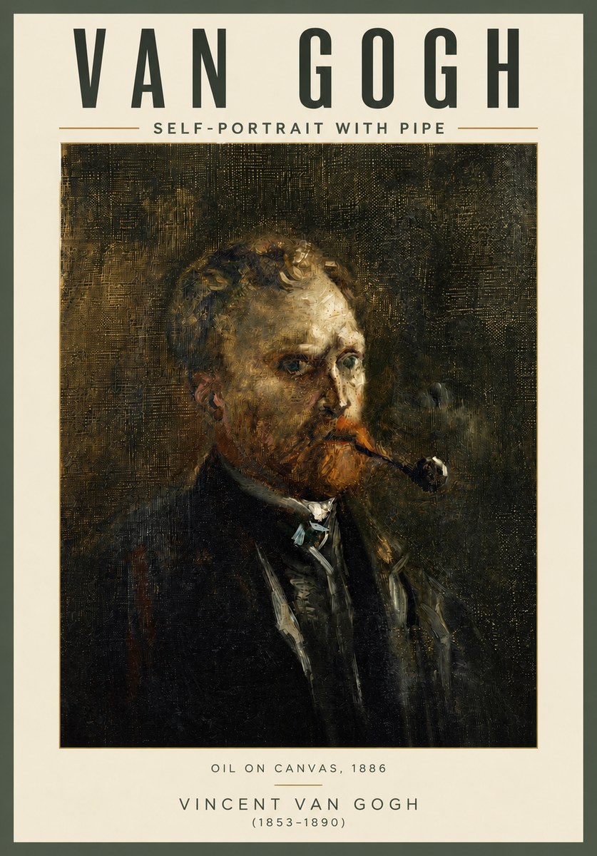Van Gogh Self-portrait with Pipe No4 - Plakát
