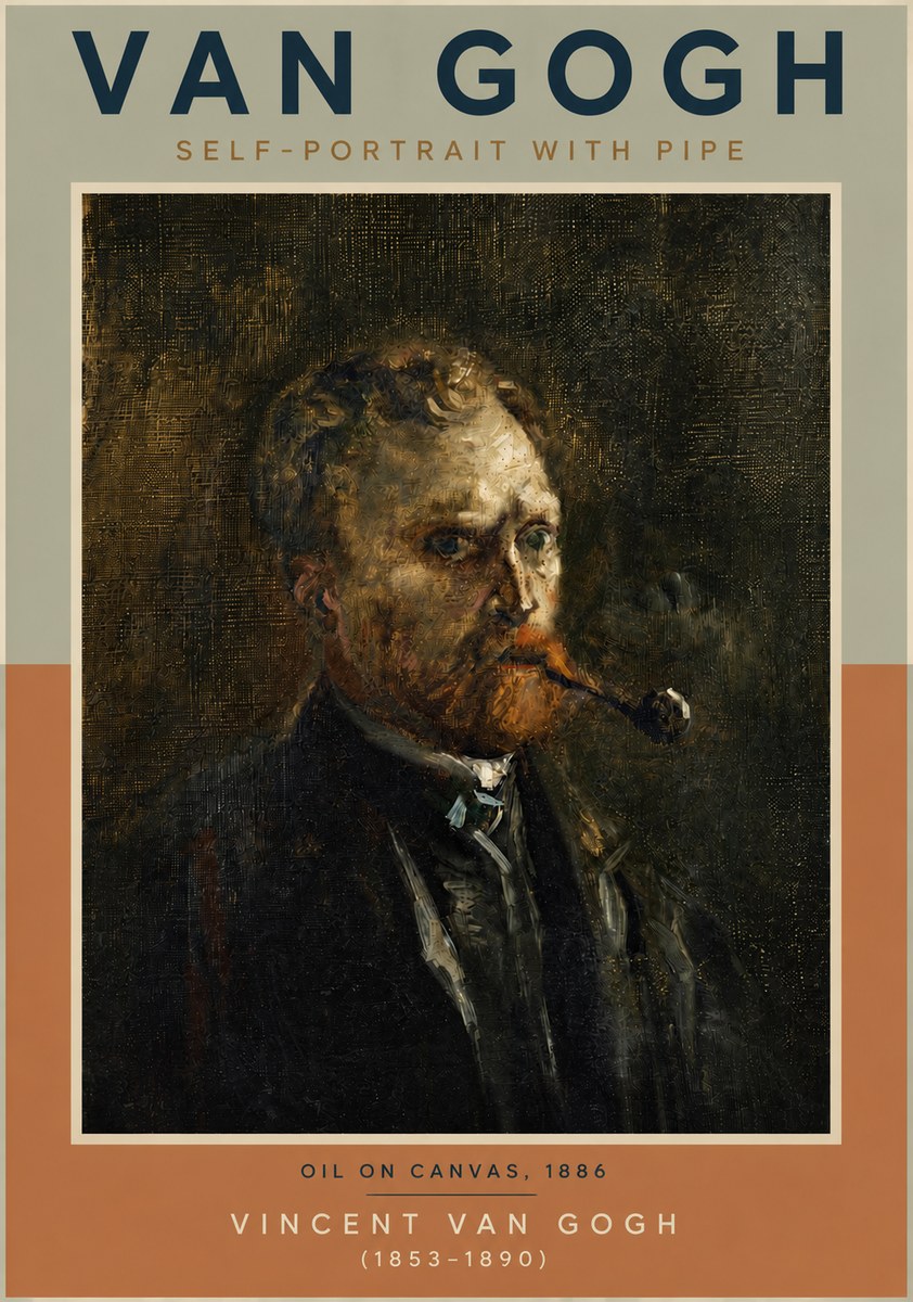 Van Gogh Self-portrait with Pipe No5 - Plakát