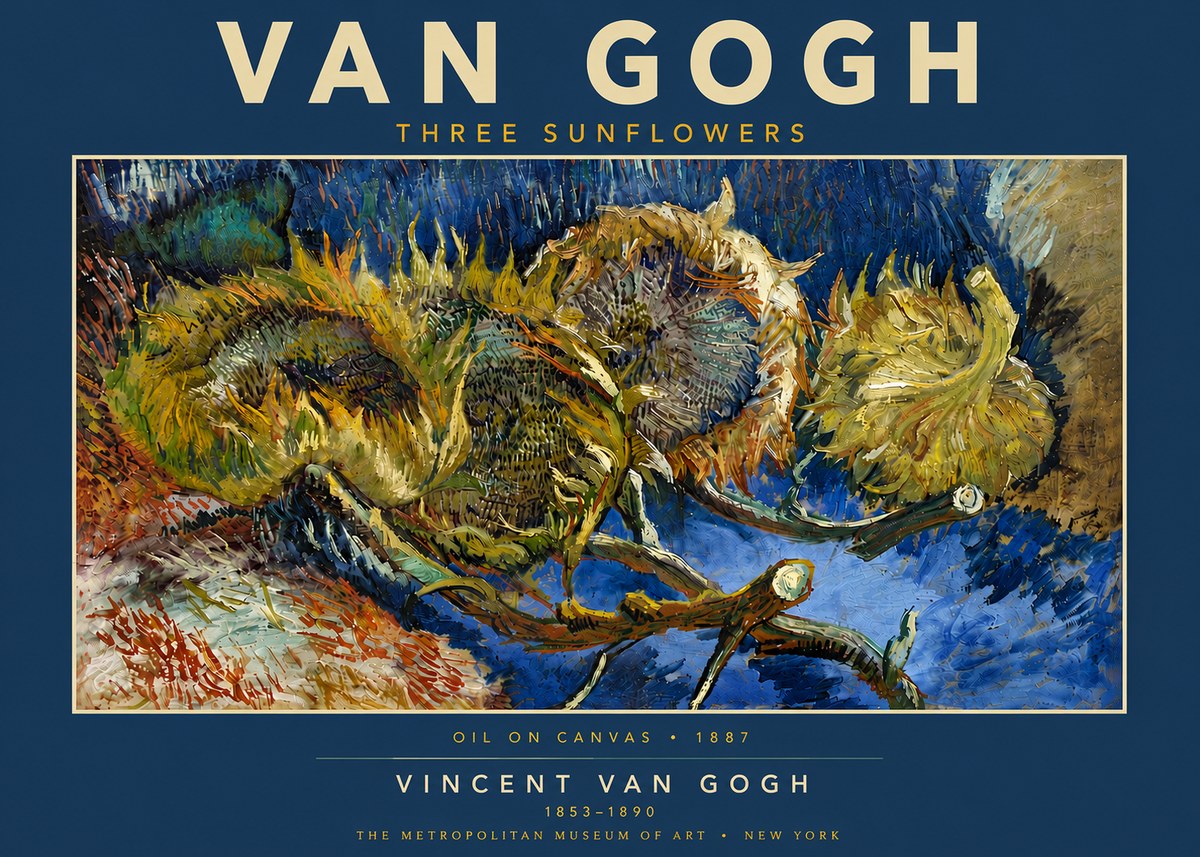Van Gogh Three Sunflowers No5 - Plakát