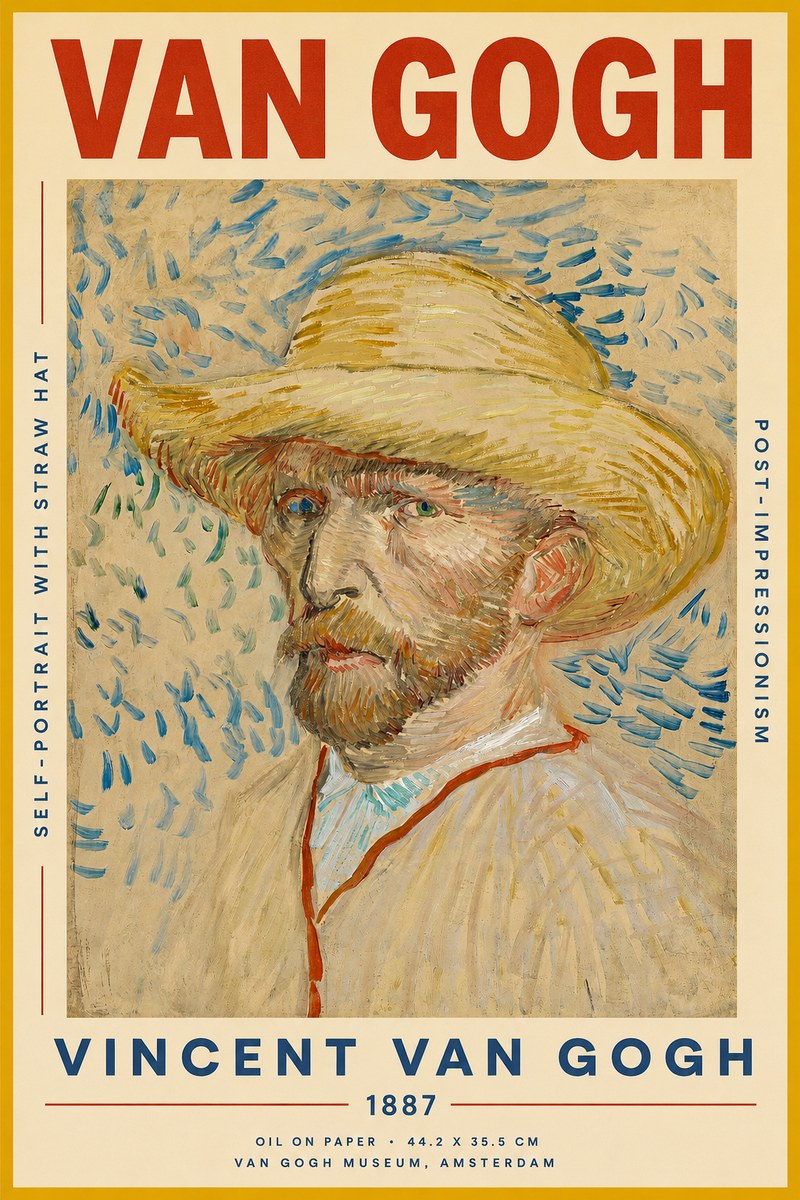 Van Gogh Self-portrait with Straw Hat II No2 - Plakát