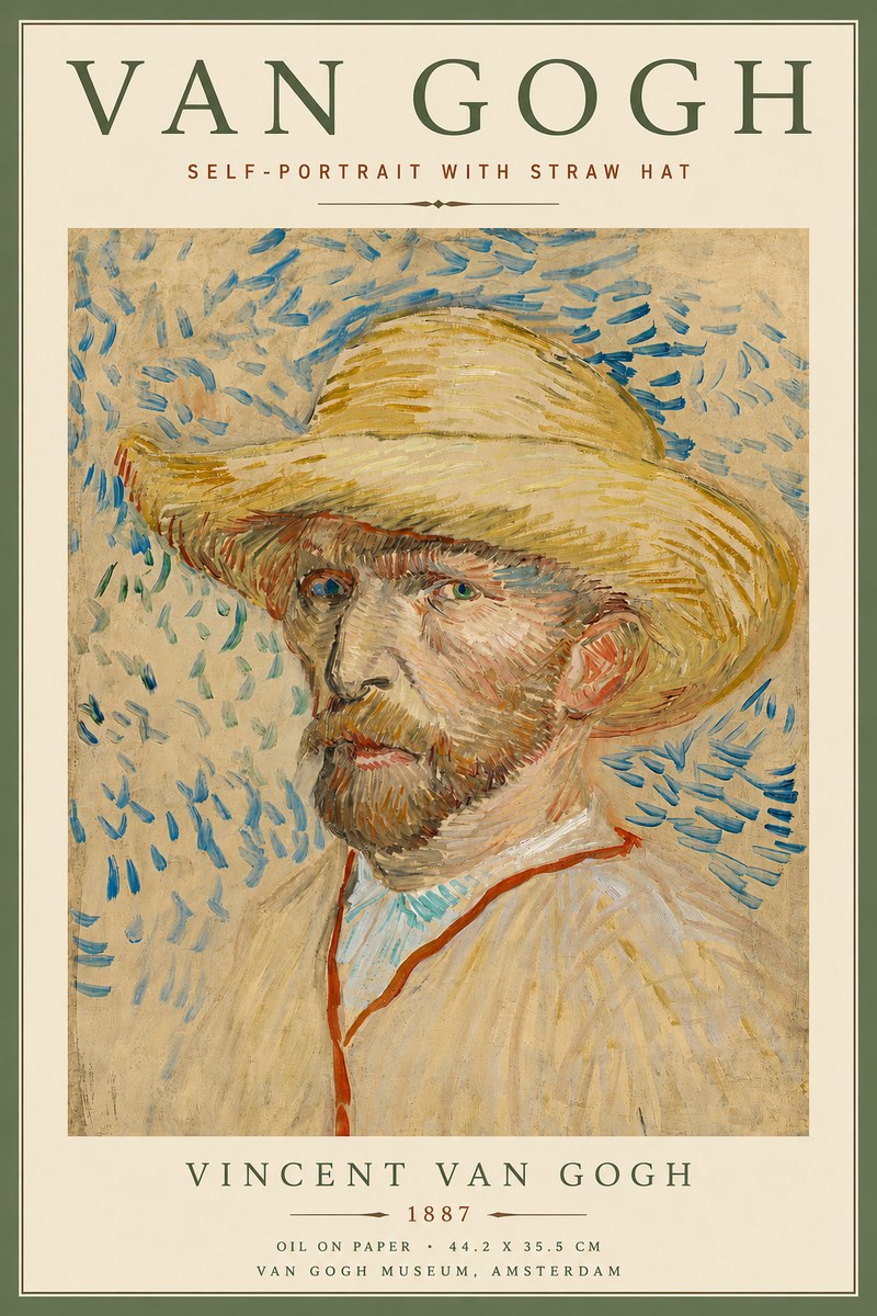 Van Gogh Self-portrait with Straw Hat II No4 - Plakát