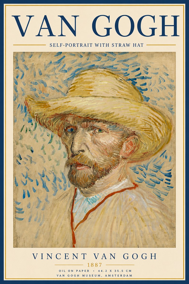 Van Gogh Self-portrait with Straw Hat II No5 - Plakát