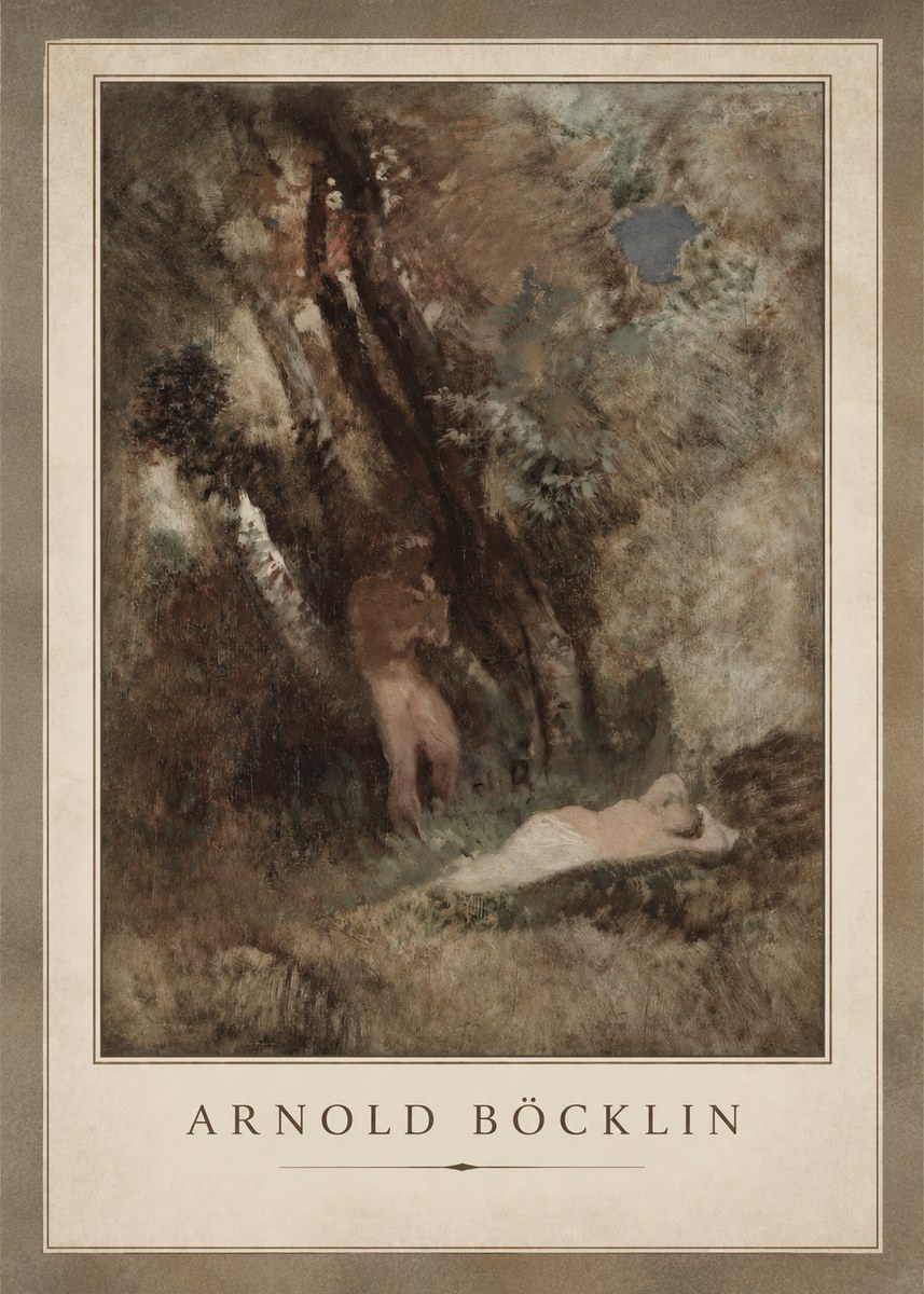 Arnold Böcklin Pan Frightening a Nymph No2 - Plakát