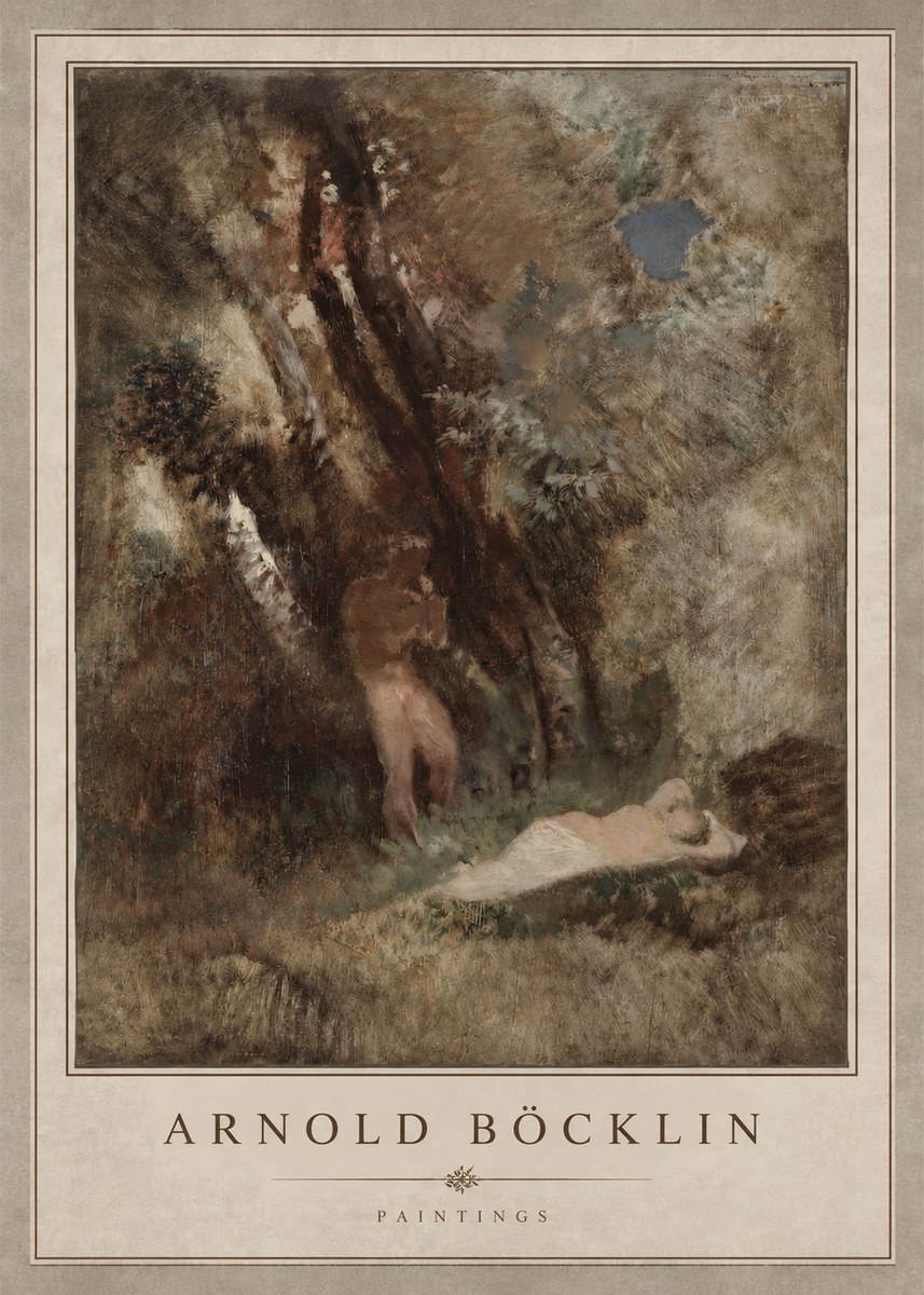 Arnold Böcklin Pan Frightening a Nymph No3 - Plakát