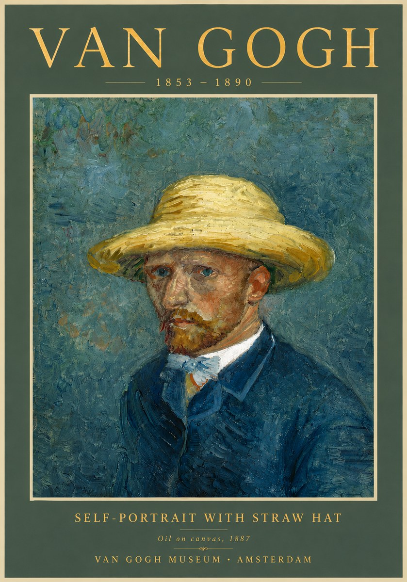 Van Gogh Self-portrait with Straw Hat III No5 - Plakát