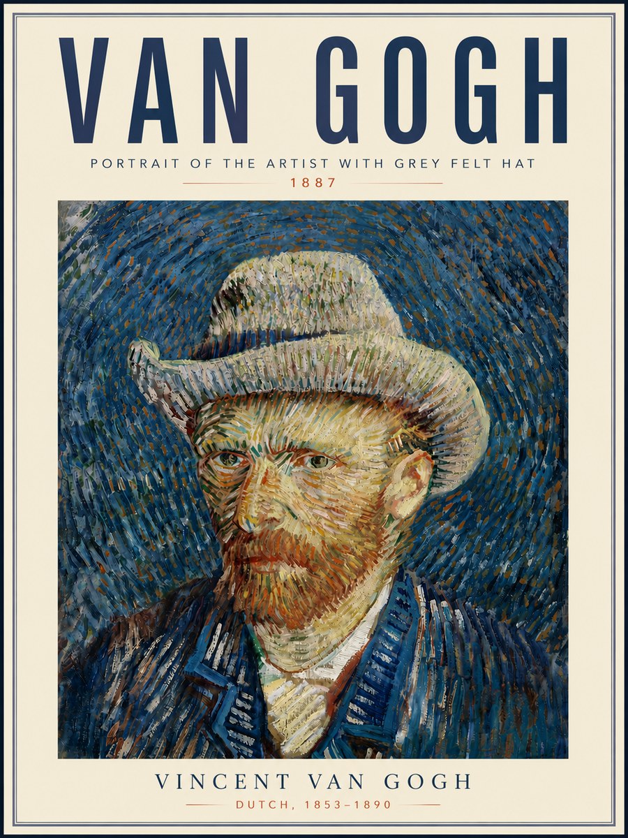 Van Gogh Portrait of the Artist with Grey Felt Hat No6 - Plakát