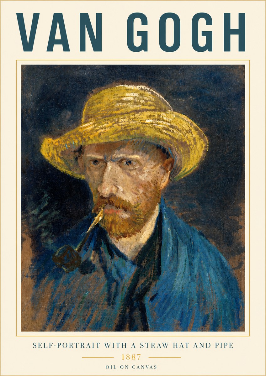 Van Gogh Self-portrait with a Straw Hat and Pipe No3 - Plakát
