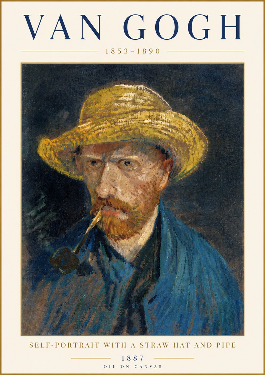 Van Gogh Self-portrait with a Straw Hat and Pipe No4 - Plakát