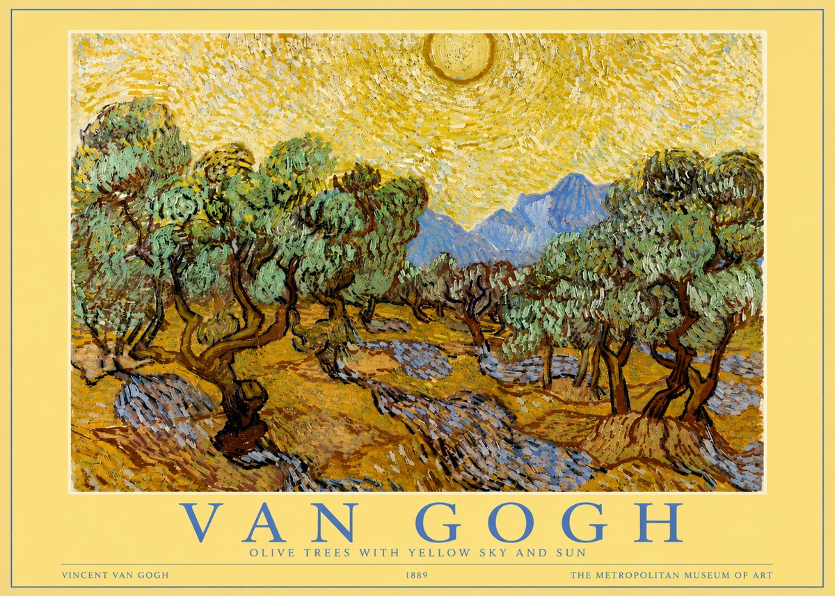 Van Gogh Olive Trees with Yellow Sky and Sun No3 - Plakát