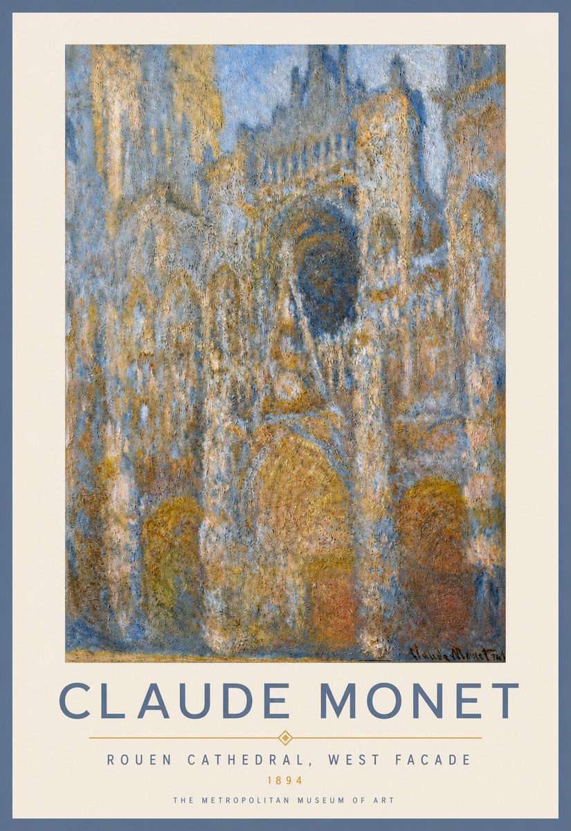 Monet Rouen Cathedral, West Facade No2 - Plakát