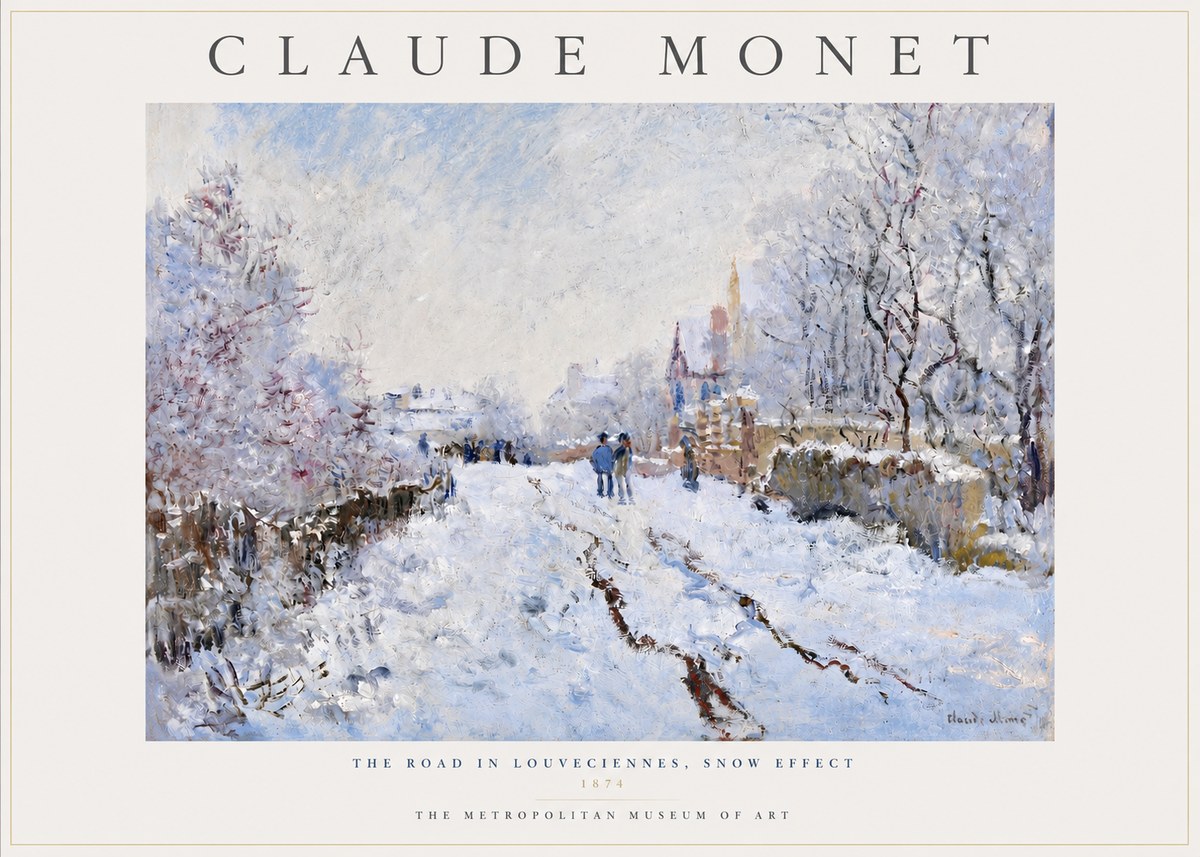 Monet The Road in Louveciennes, Snow Effect No3 - Plakát