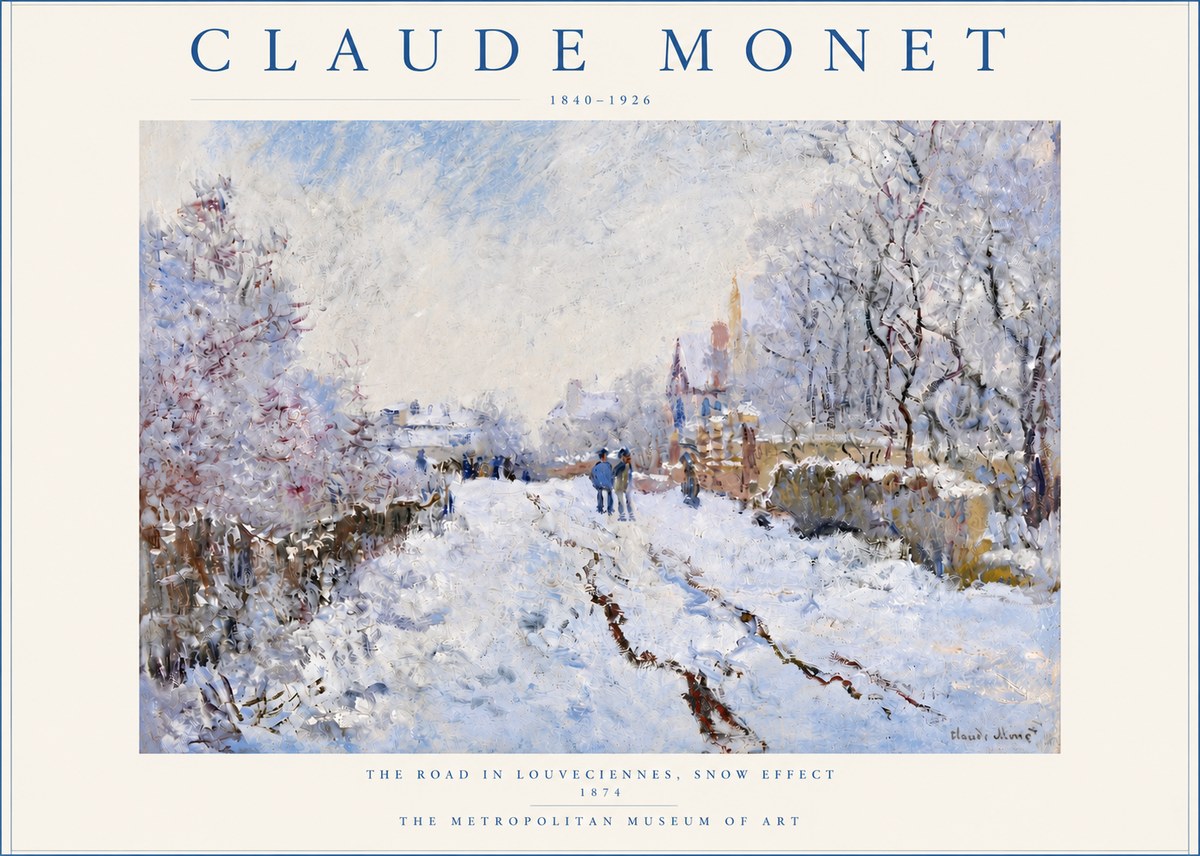 Monet The Road in Louveciennes, Snow Effect No4 - Plakát