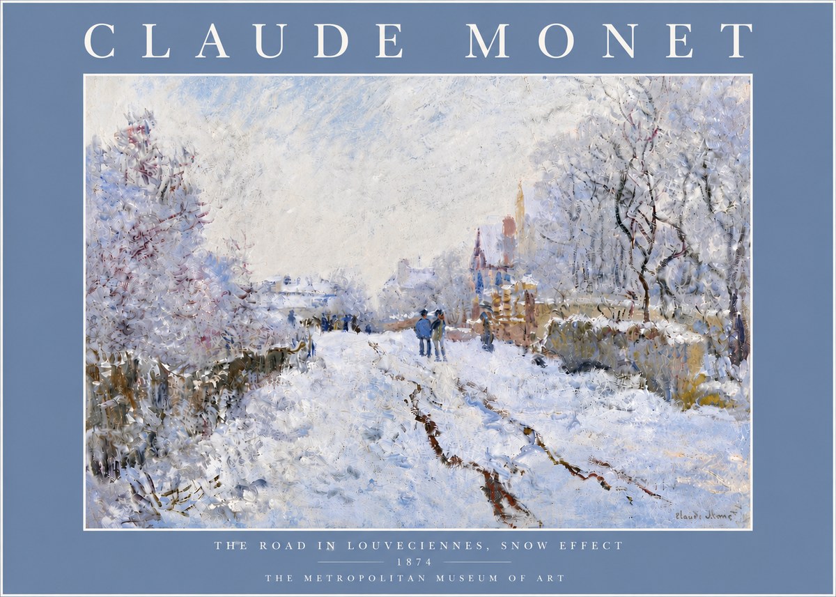 Monet The Road in Louveciennes, Snow Effect No6 - Plakát