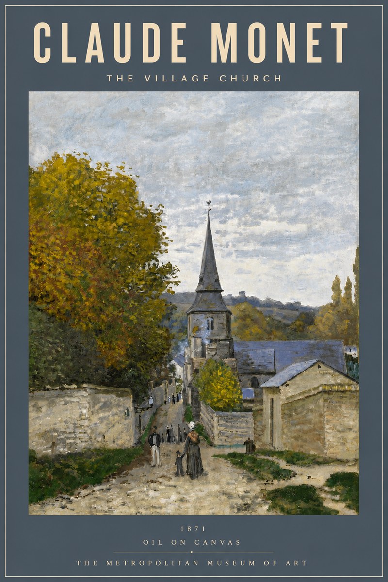 Monet The Village Church No4 - Plakát