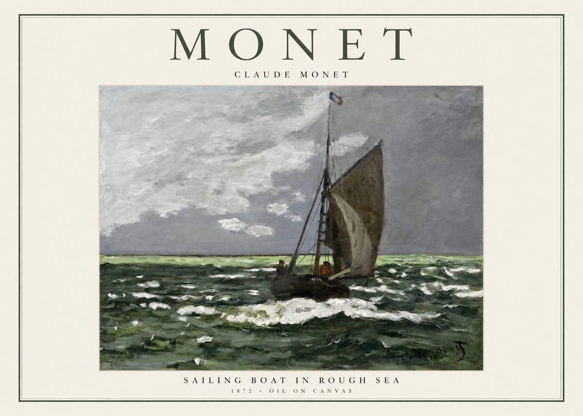 Monet Sailing Boat in Rough Sea No1 - Plakát
