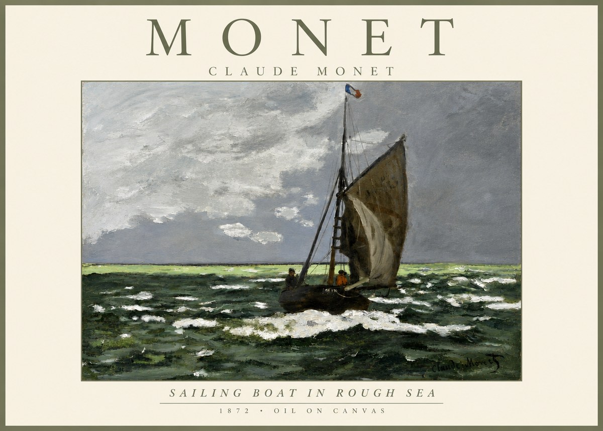 Monet Sailing Boat in Rough Sea No3 - Plakát