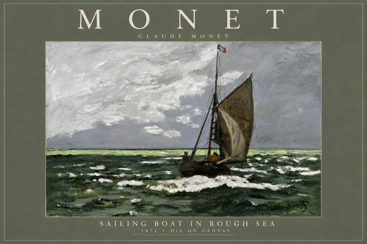 Monet Sailing Boat in Rough Sea No4 - Plakát