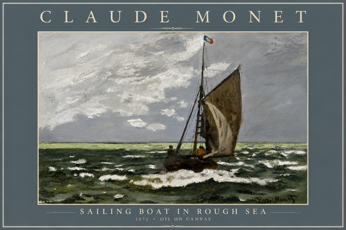 Monet Sailing Boat in Rough Sea No6 - Plakát