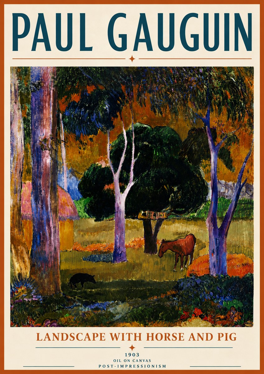 Paul Gauguin Landscape with Horse and Pig No6 - Plakát