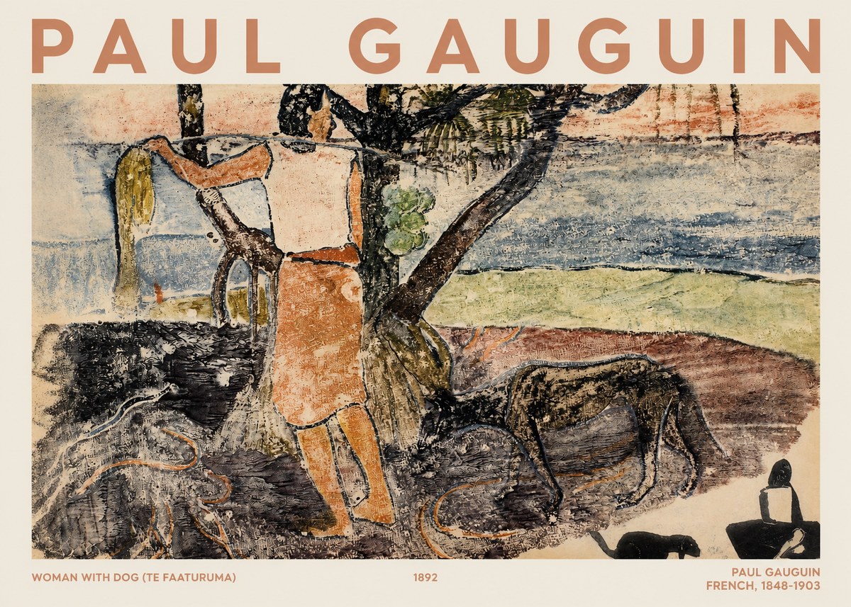 Paul Gauguin Woman with Dog (Te Faaturuma) No1 - Plakát