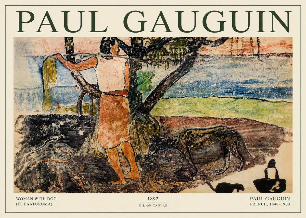 Paul Gauguin Woman with Dog (Te Faaturuma) No3 - Plakát