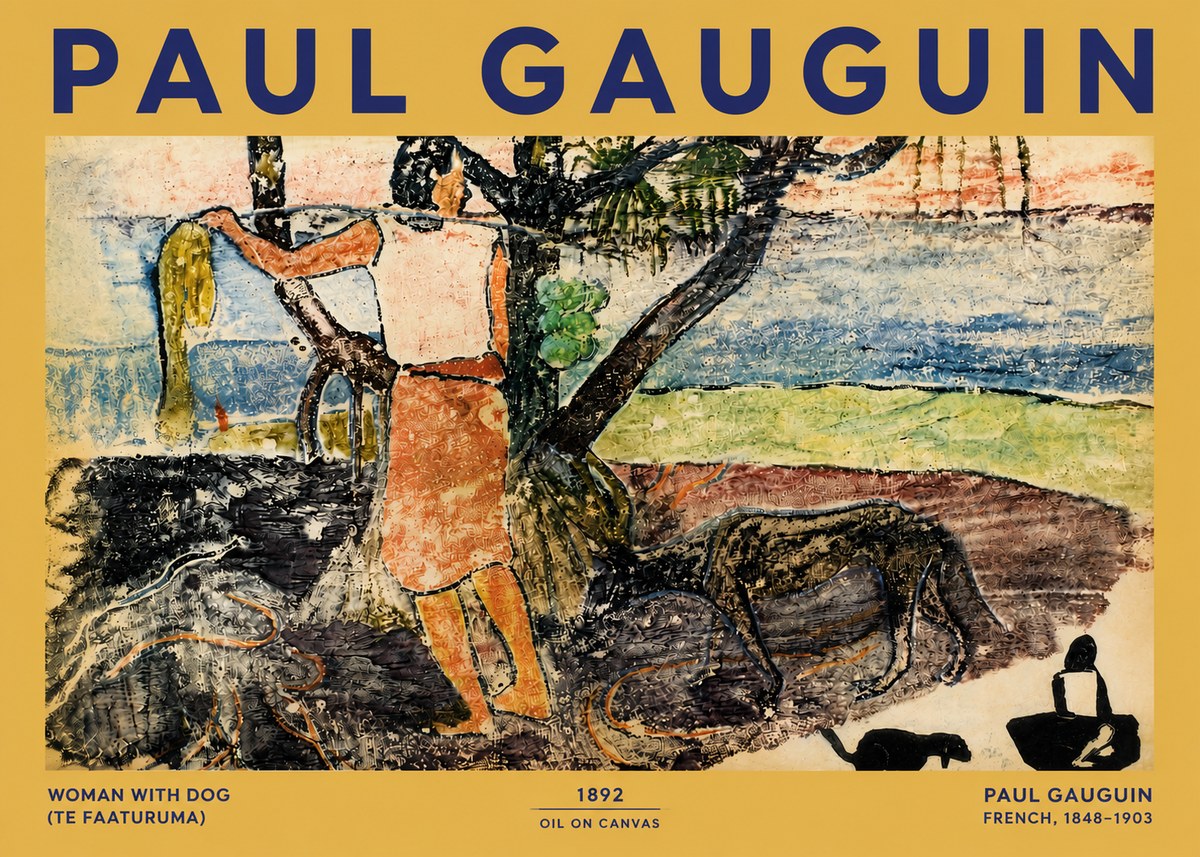 Paul Gauguin Woman with Dog (Te Faaturuma) No4 - Plakát