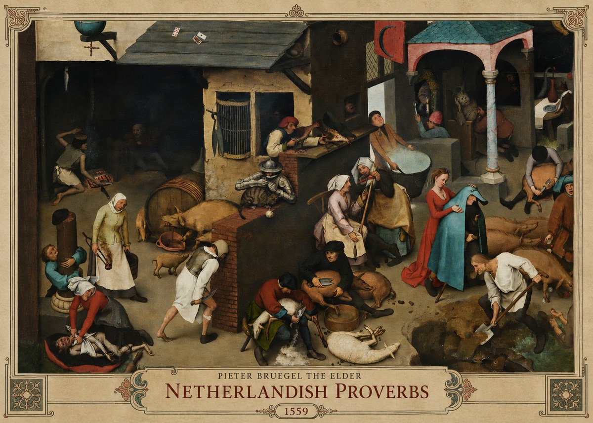 Pieter Bruegel Netherlandish Proverbs VI No2 - Plakát