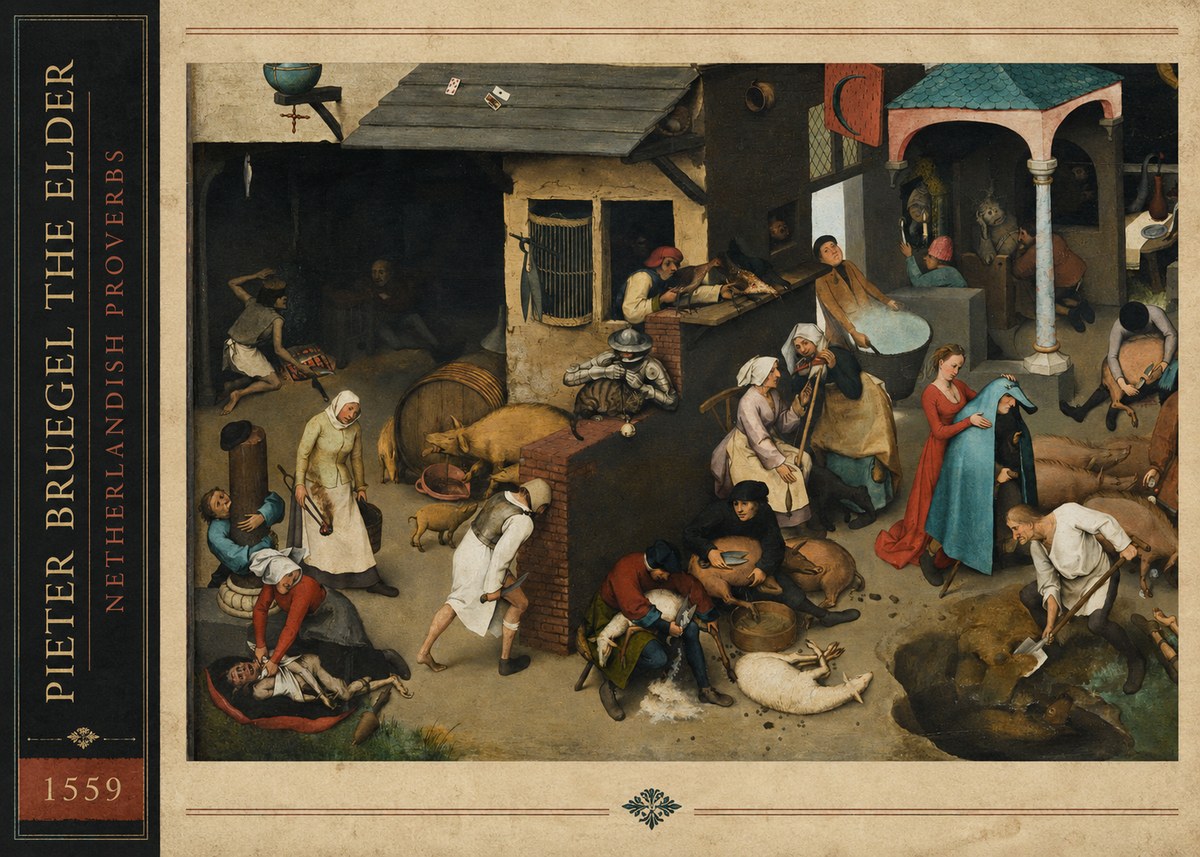 Pieter Bruegel Netherlandish Proverbs VI No3 - Plakát