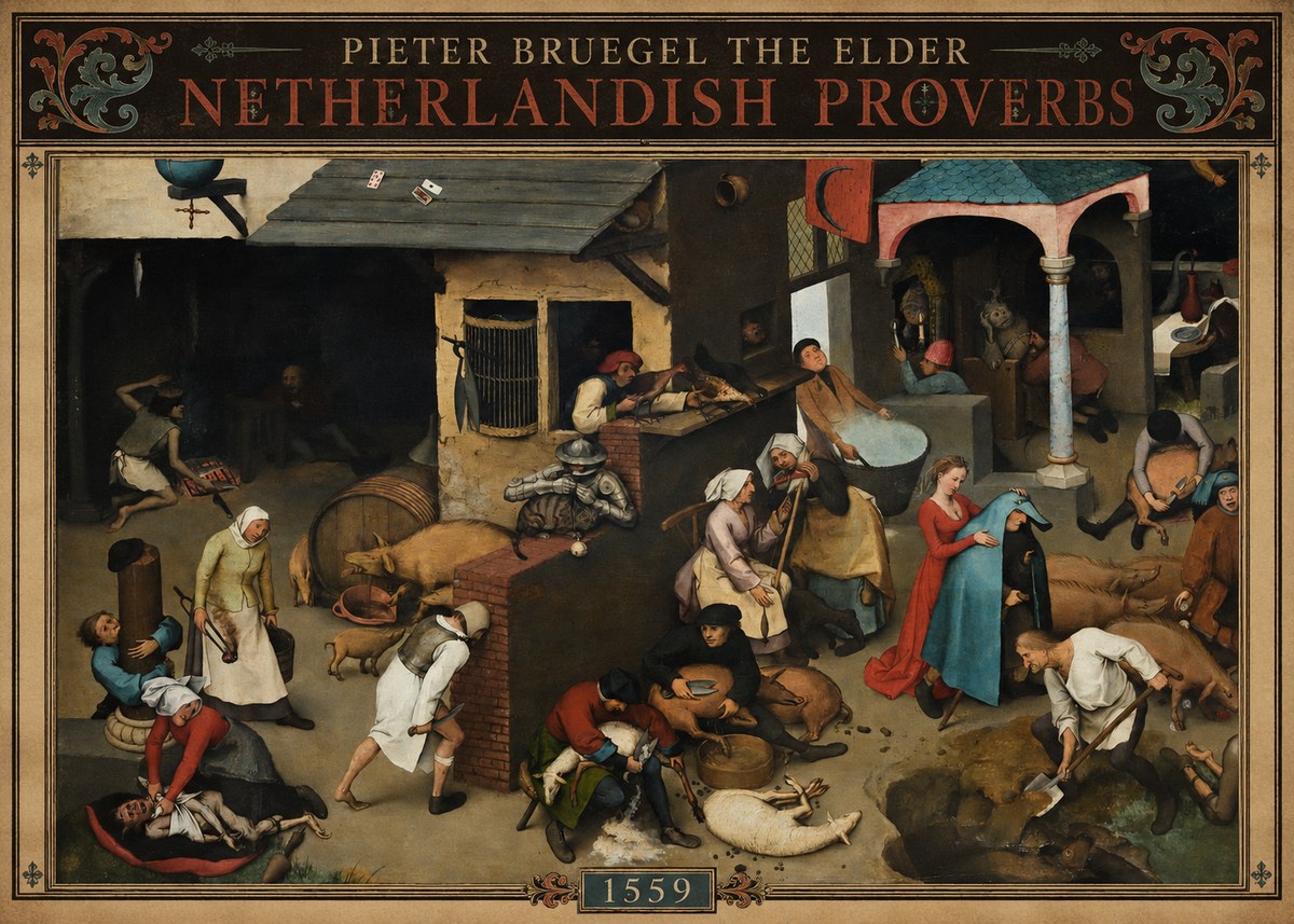 Pieter Bruegel Netherlandish Proverbs VI No4 - Plakát