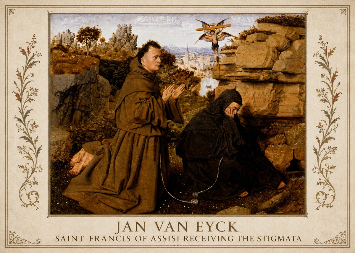 Jan van Eyck Saint Francis of Assisi Receiving the Stigmata No1 - Plakát