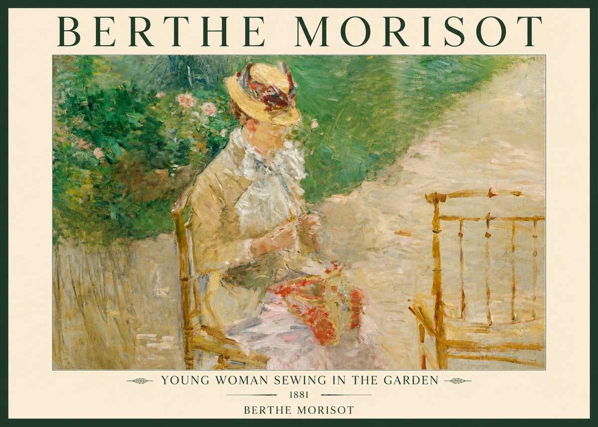 Berthe Morisot Young Woman Sewing in the Garden No2 - Plakát