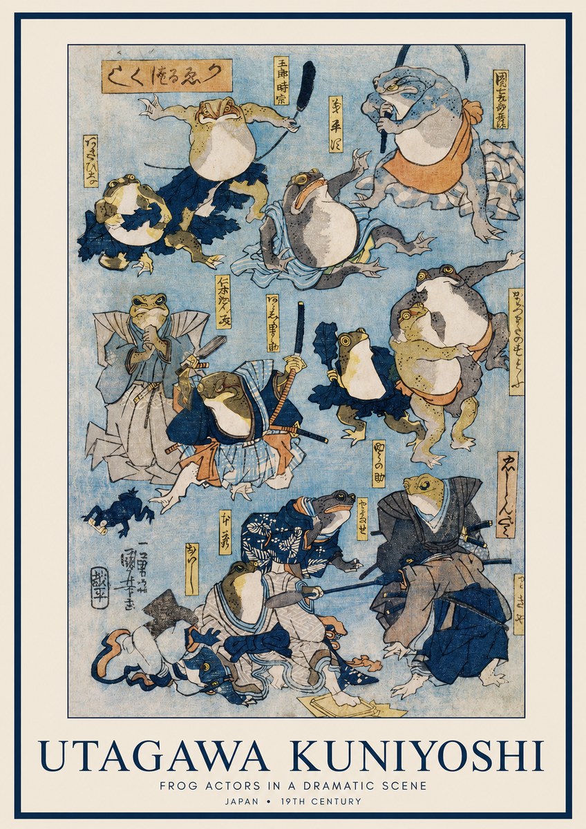 Utagawa Kuniyoshi Frog Actors in a Dramatic Scene No1 - Plakát