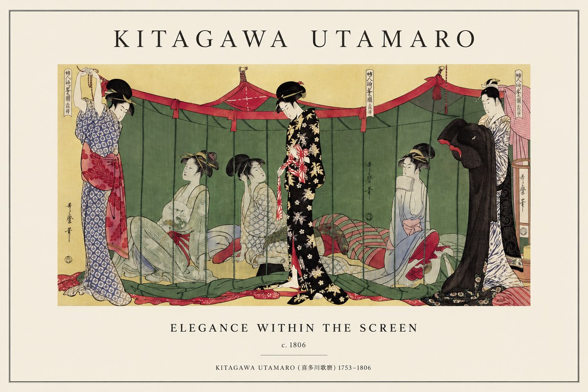 Kitagawa Utamaro Elegance Within the Screen No1 - Plakát