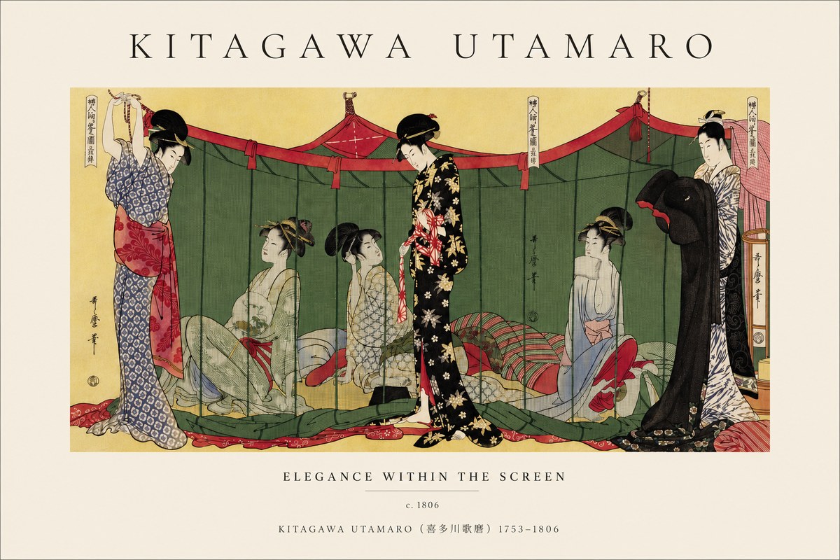 Kitagawa Utamaro Elegance Within the Screen No3 - Plakát