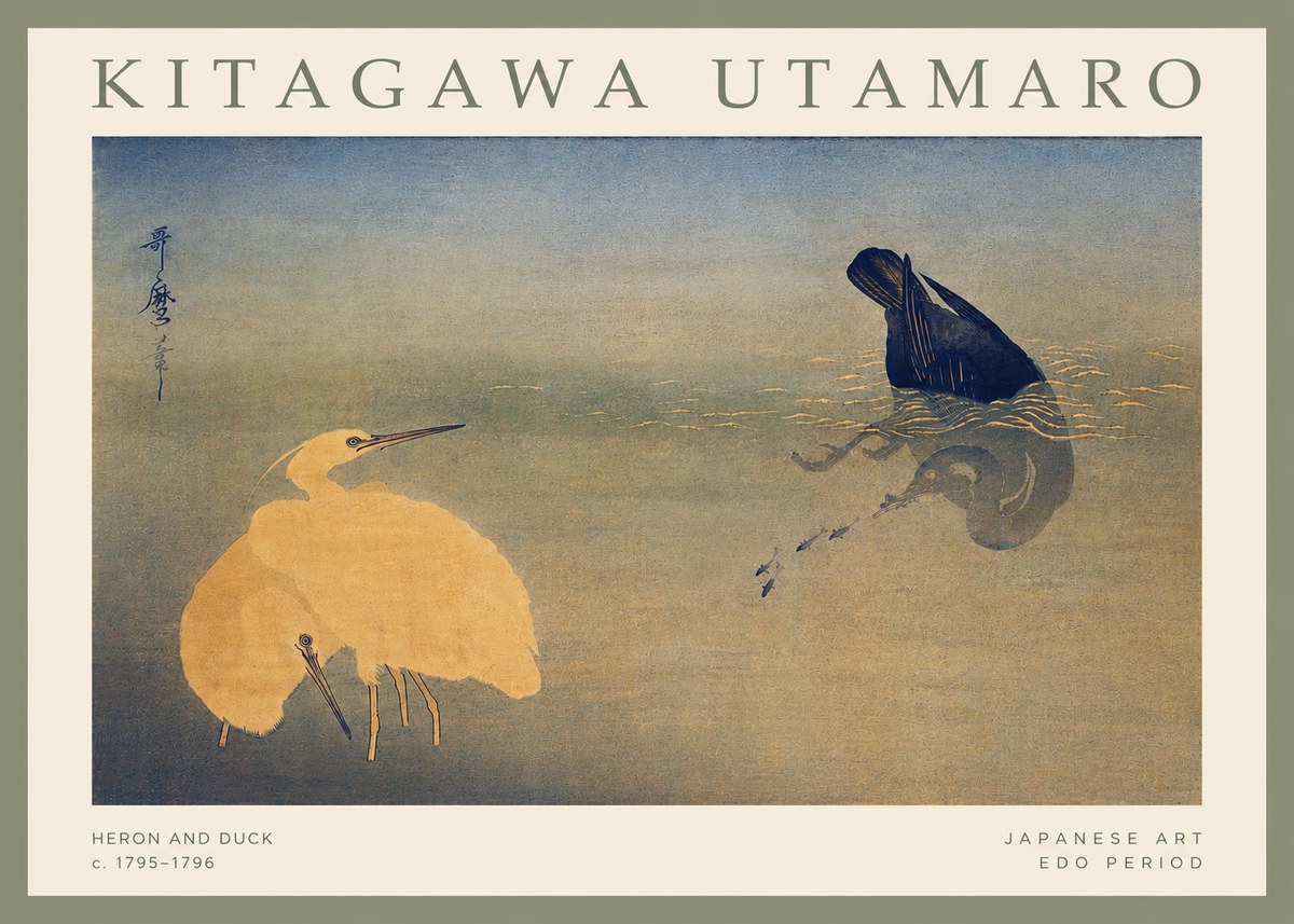 Kitagawa Utamaro Heron and Duck No4 - Plakát