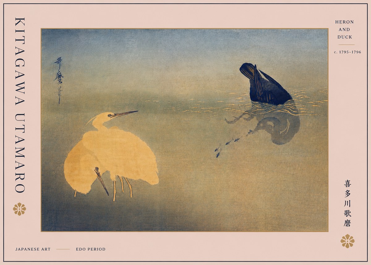 Kitagawa Utamaro Heron and Duck No5 - Plakát