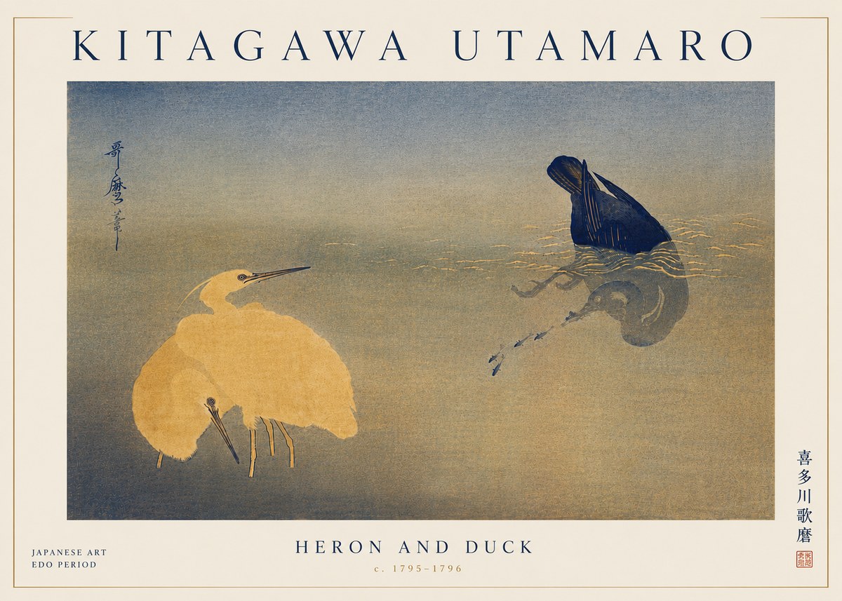 Kitagawa Utamaro Heron and Duck No6 - Plakát