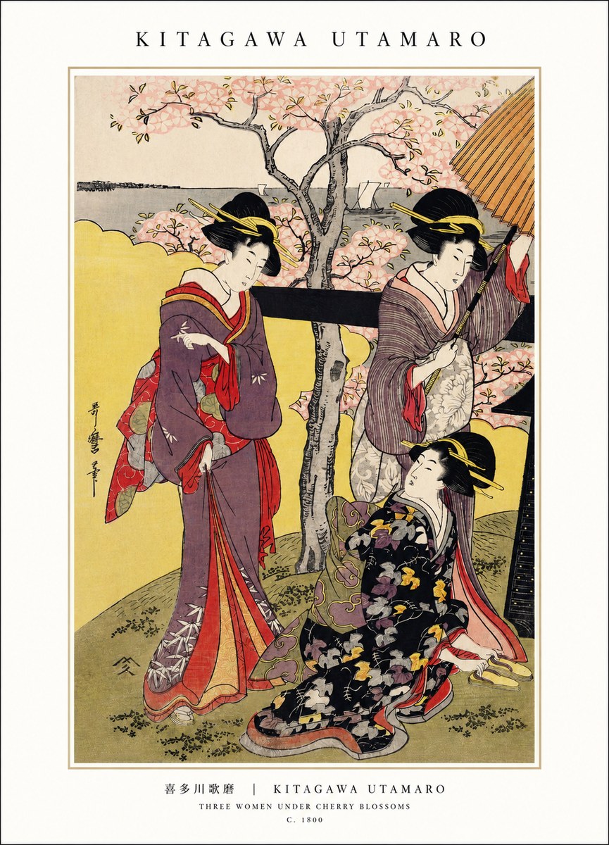 Kitagawa Utamaro Three Women Under Cherry Blossoms No1 - Plakát