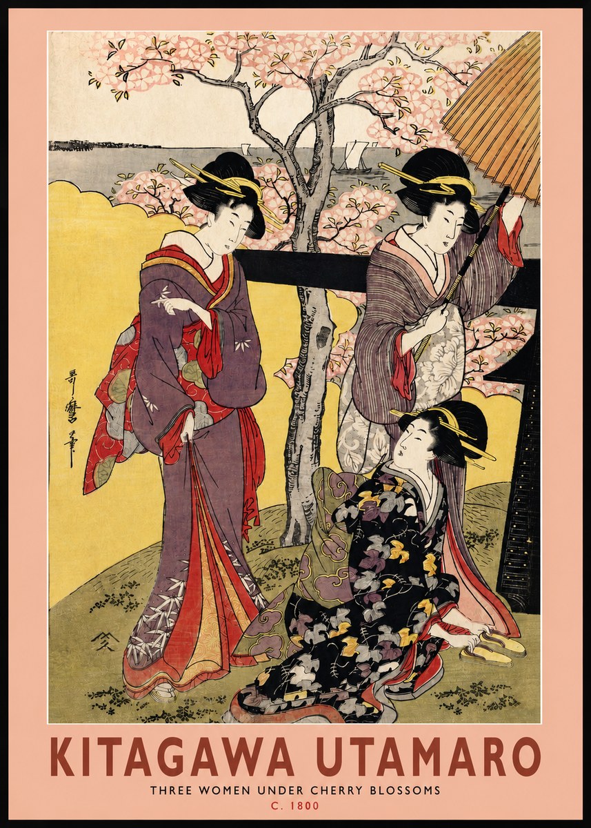 Kitagawa Utamaro Three Women Under Cherry Blossoms No2 - Plakát
