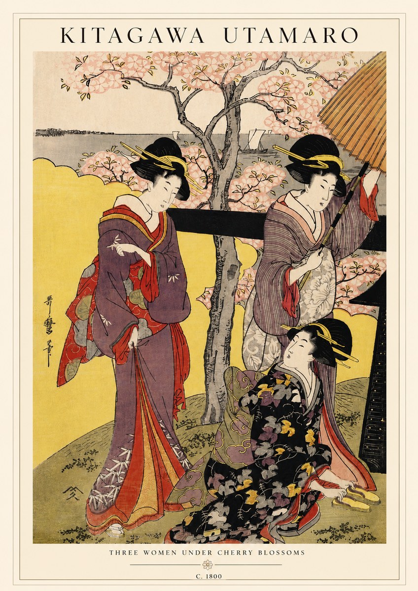Kitagawa Utamaro Three Women Under Cherry Blossoms No3 - Plakát