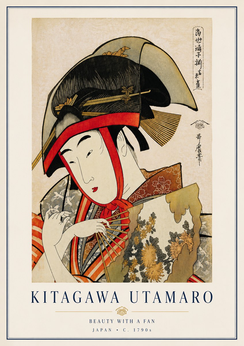 Kitagawa Utamaro Beauty with a Fan I No6 - Plakát