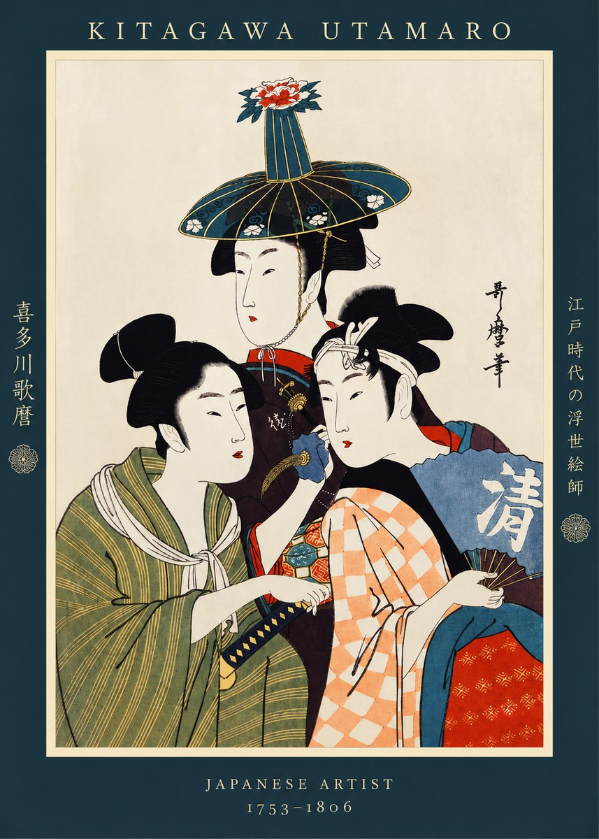 Kitagawa Utamaro Three Beauties No2 - Plakát