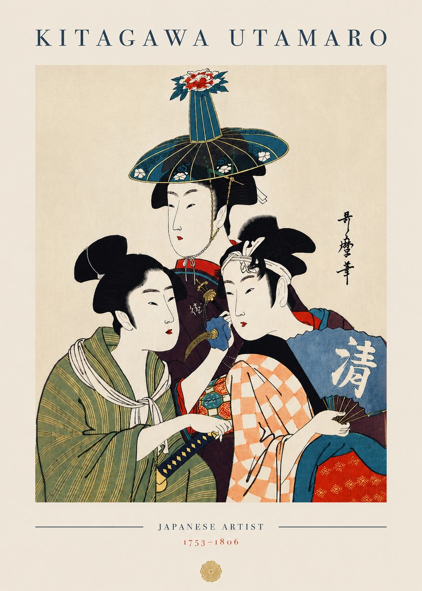 Kitagawa Utamaro Three Beauties No6 - Plakát