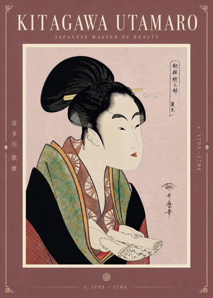 Kitagawa Utamaro Courtesan Reading a Scroll No5 - Plakát
