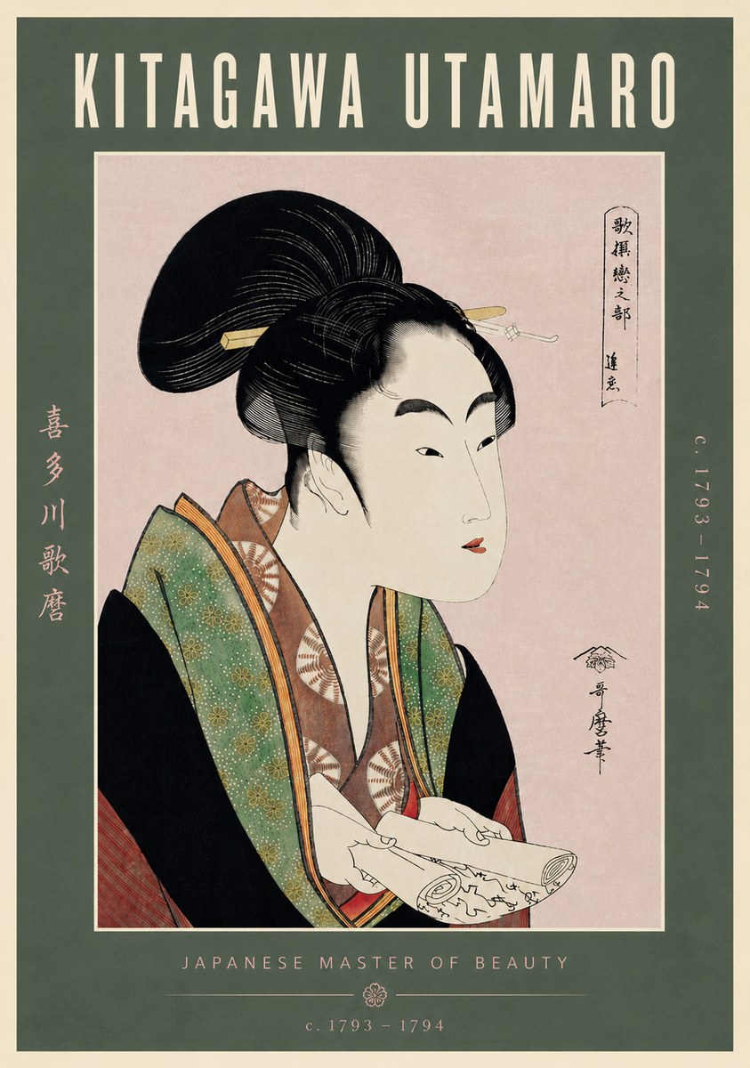 Kitagawa Utamaro Courtesan Reading a Scroll No6 - Plakát