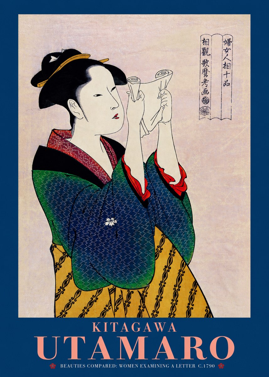 Kitagawa Utamaro Beauties Compared: Women Examining a Letter No2 - Plakát