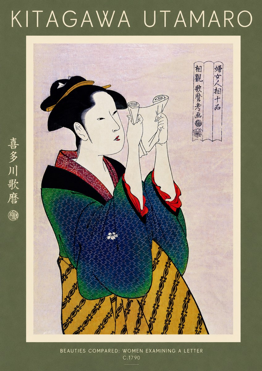Kitagawa Utamaro Beauties Compared: Women Examining a Letter No4 - Plakát