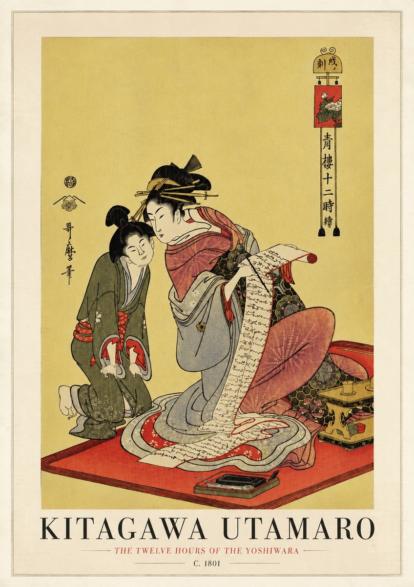 Kitagawa Utamaro The Twelve Hours of the Yoshiwara No3 - Plakát