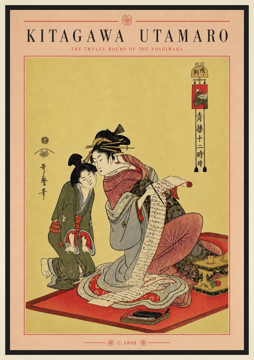 Kitagawa Utamaro The Twelve Hours of the Yoshiwara No4 - Plakát